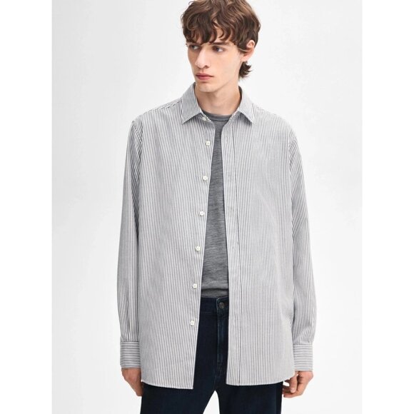 Massimo Dutti Other - Massimo Dutti Mens Button Down Shirt Large Blue Striped Classic Fit 0146/423 NWT